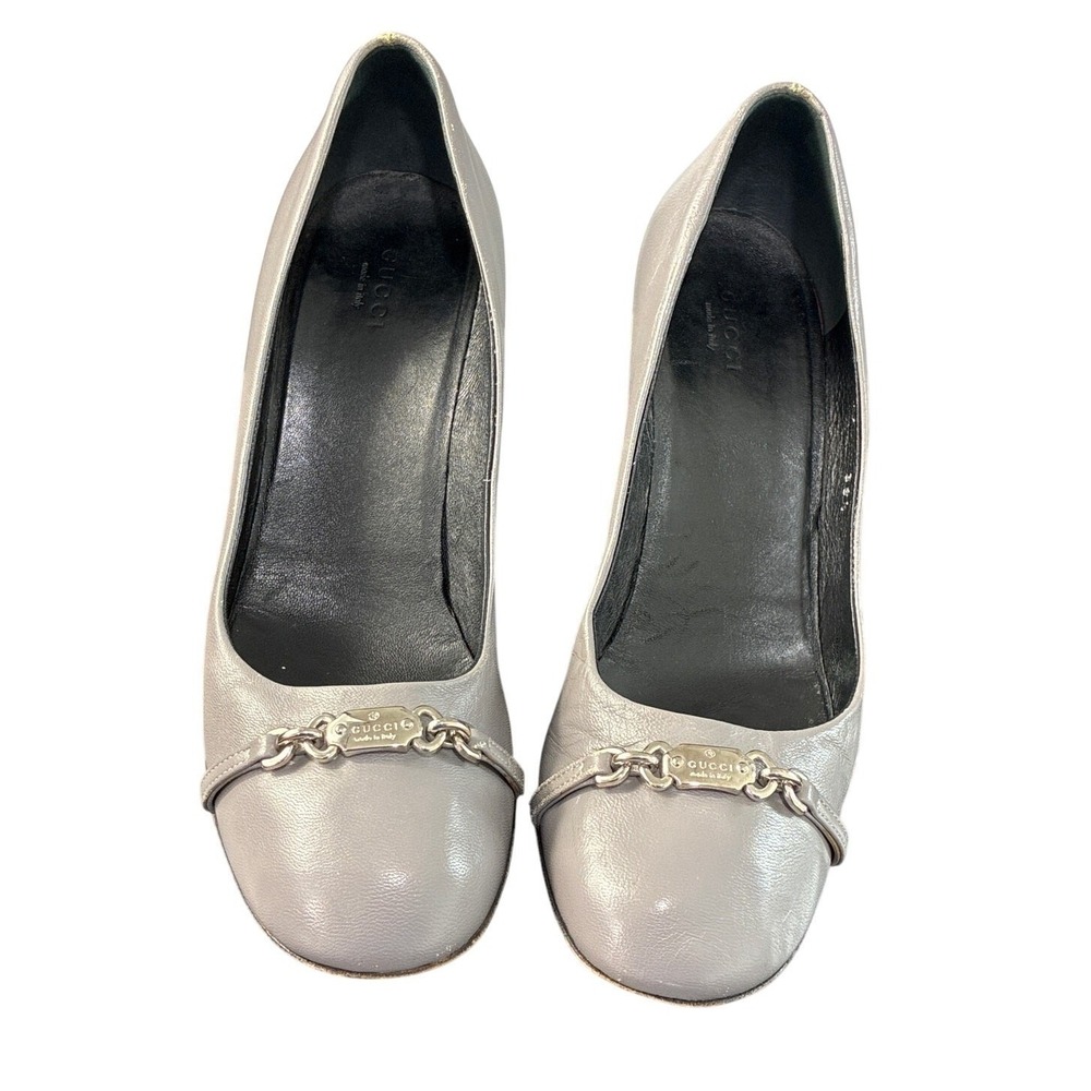 Gucci Grey Leather Cap Toe Pumps Heels EU 38.5 Designer Shoes